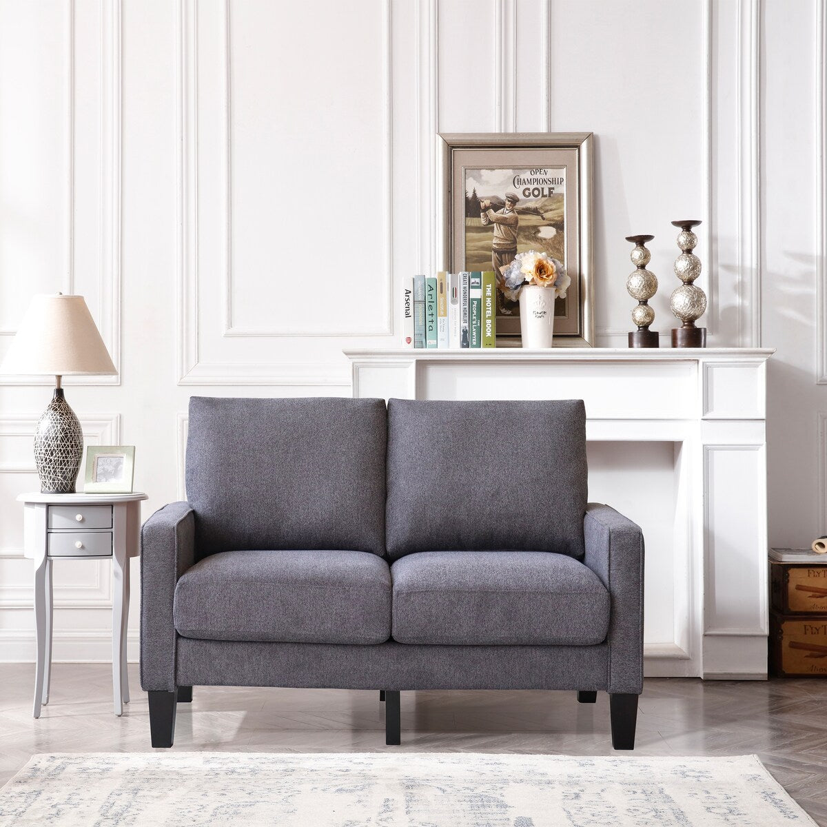 Livingroom Loveseat Fabric Upholstered 2 Seater Sofa w/ Wood Legs