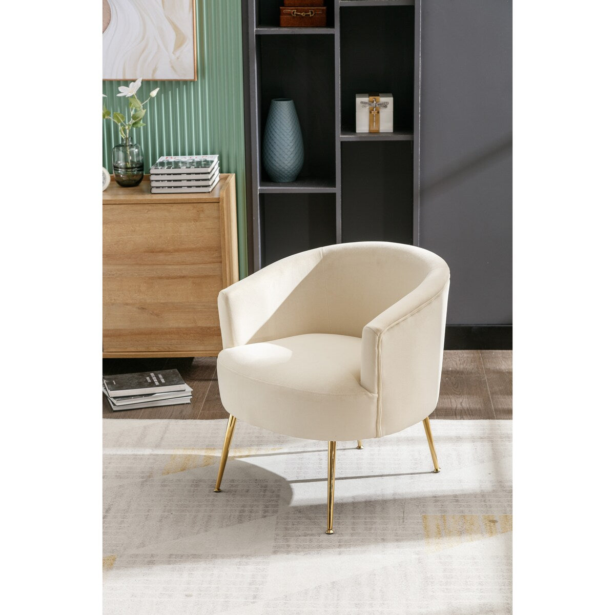Livingroom Velvet Accent Chair with Adjustable Feet Screws Tub Chair Modern Wooden Frame Arm Chair with Metal Legs