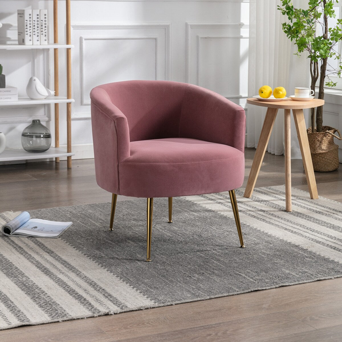 Livingroom Velvet Accent Chair with Adjustable Feet Screws Tub Chair Modern Wooden Frame Arm Chair with Metal Legs