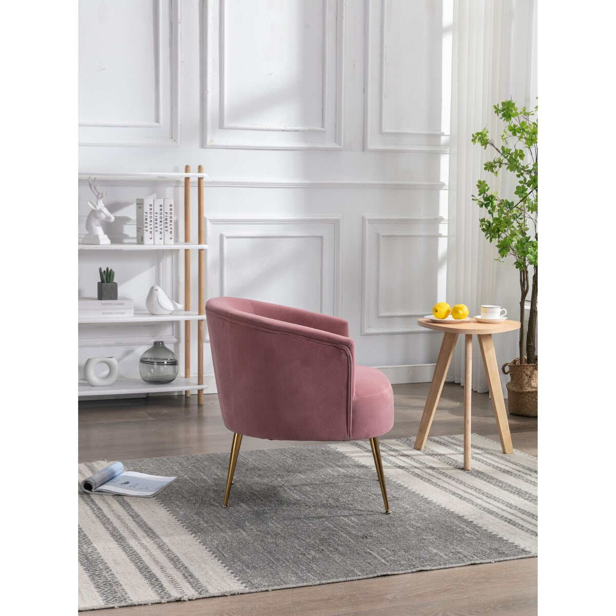 Livingroom Velvet Accent Chair with Adjustable Feet Screws Tub Chair Modern Wooden Frame Arm Chair with Metal Legs