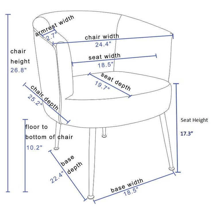 Livingroom Velvet Accent Chair with Adjustable Feet Screws Tub Chair Modern Wooden Frame Arm Chair with Metal Legs