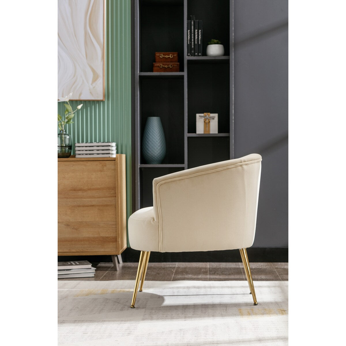 Livingroom Velvet Accent Chair with Adjustable Feet Screws Tub Chair Modern Wooden Frame Arm Chair with Metal Legs