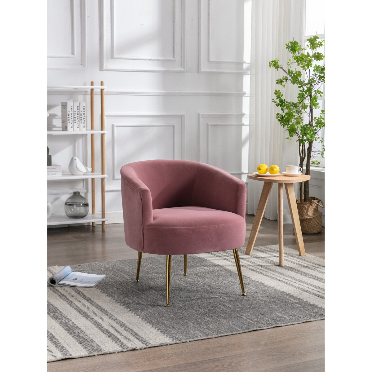 Livingroom Velvet Accent Chair with Adjustable Feet Screws Tub Chair Modern Wooden Frame Arm Chair with Metal Legs