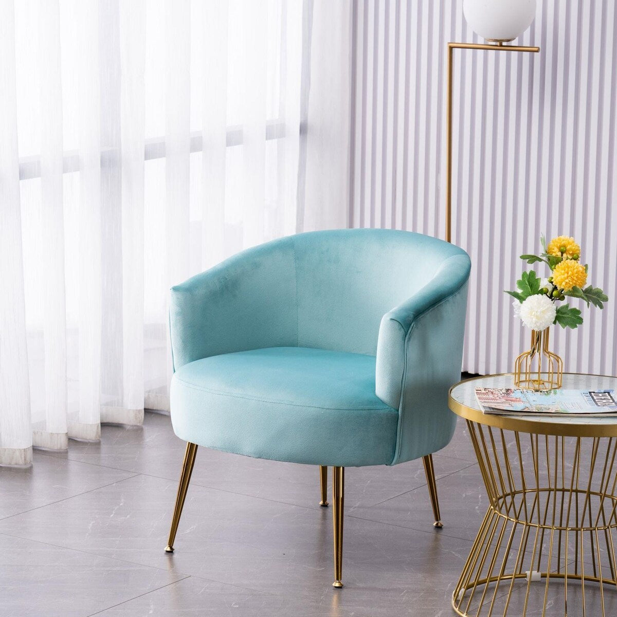 Livingroom Velvet Accent Chair with Adjustable Feet Screws Tub Chair Modern Wooden Frame Arm Chair with Metal Legs