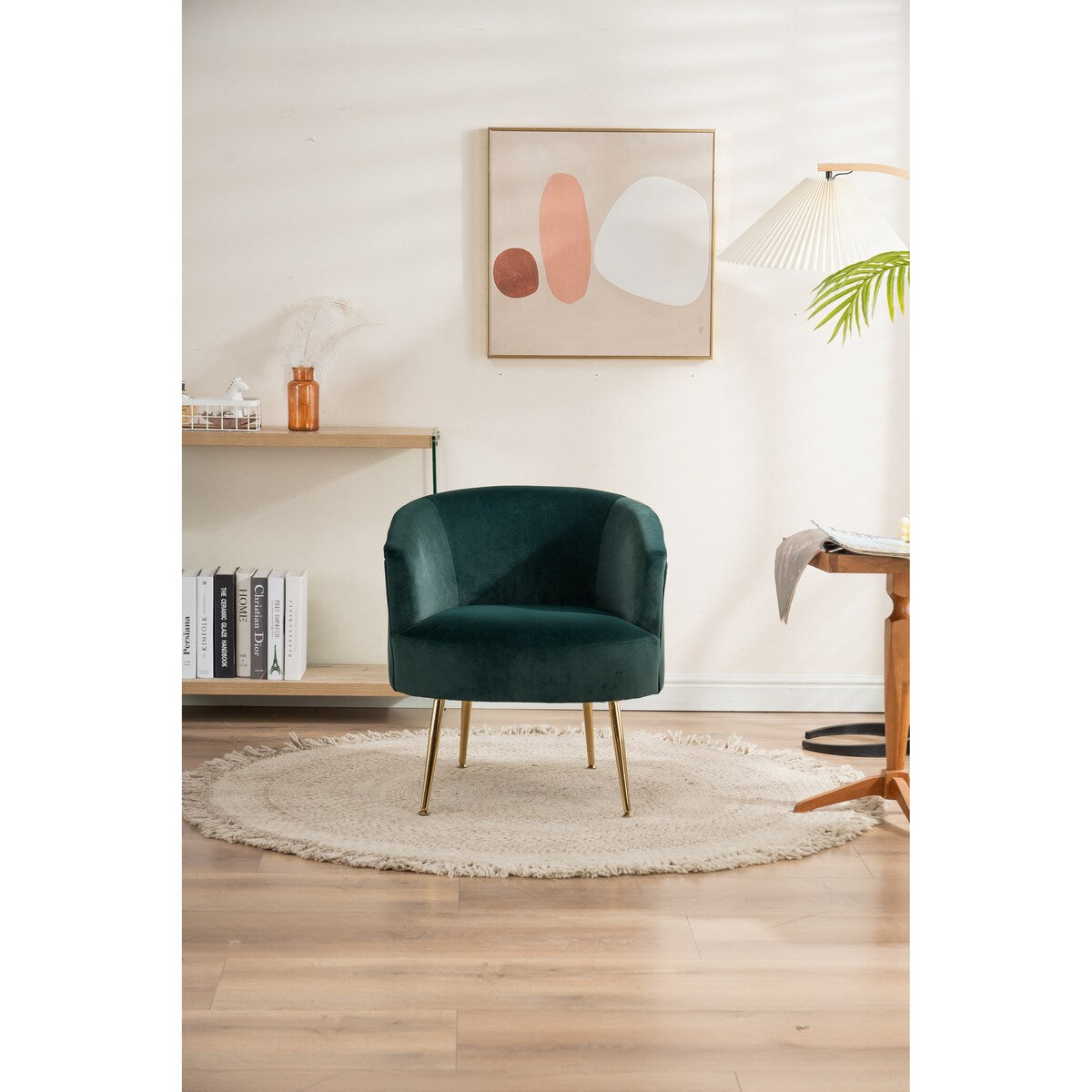Livingroom Velvet Accent Chair with Adjustable Feet Screws Tub Chair Modern Wooden Frame Arm Chair with Metal Legs
