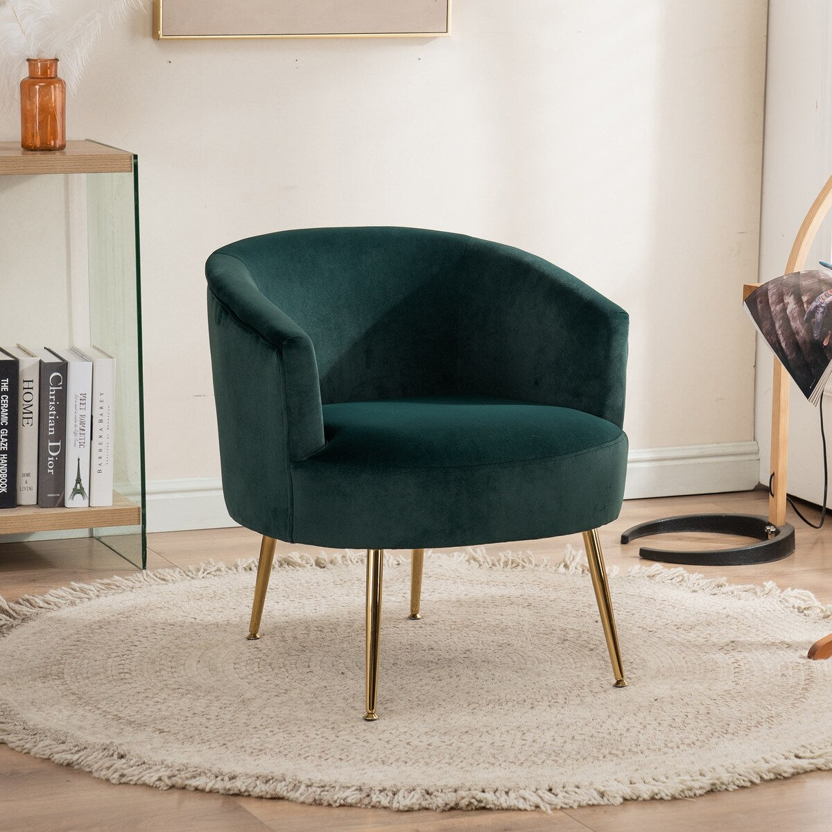 Livingroom Velvet Accent Chair with Adjustable Feet Screws Tub Chair Modern Wooden Frame Arm Chair with Metal Legs