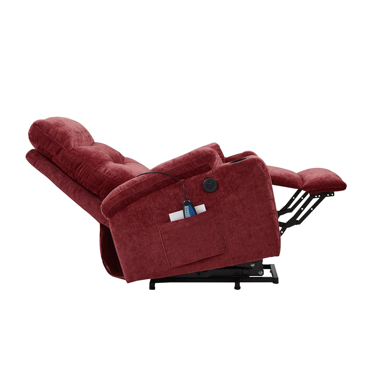 Liyasi Electric Power Lift Recliner Chair Sofa with Massage and Heat for Elderly, 3 Positions, 2 Side Pockets and Cup Holders, U
