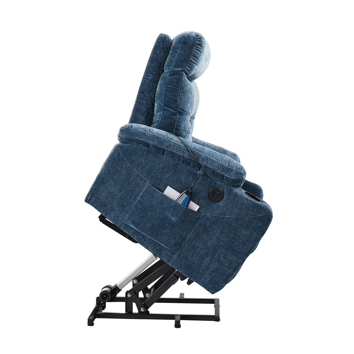 Liyasi Electric Power Lift Recliner Chair Sofa with Massage and Heat for Elderly, 3 Positions, 2 Side Pockets and Cup Holders, U