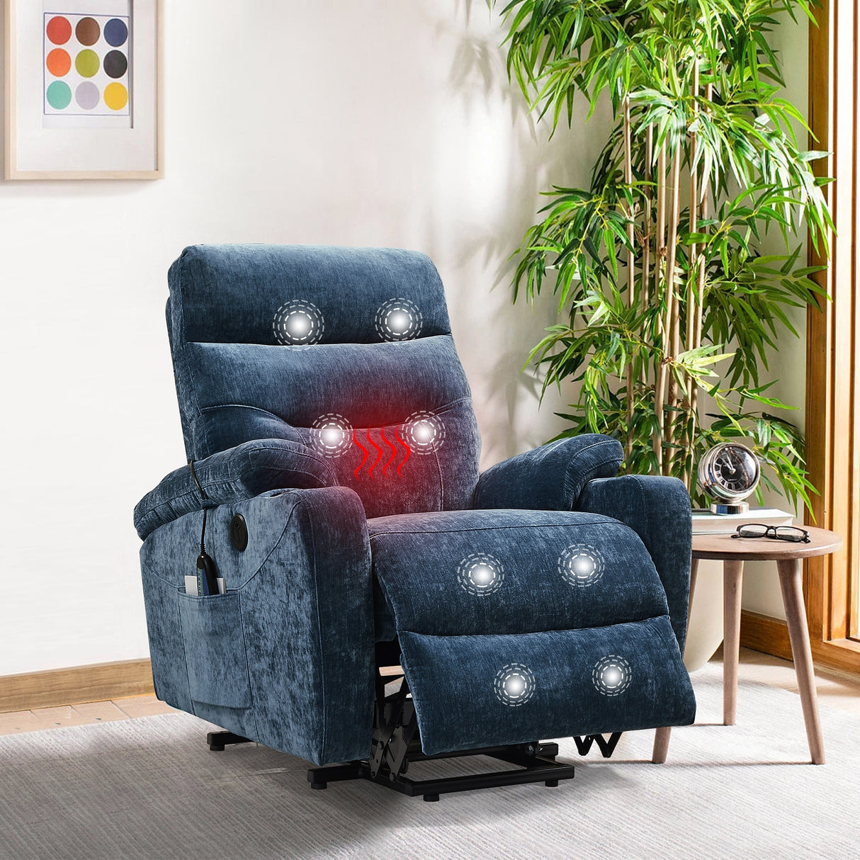 Liyasi Electric Power Lift Recliner Chair Sofa with Massage and Heat for Elderly, 3 Positions, 2 Side Pockets and Cup Holders, U