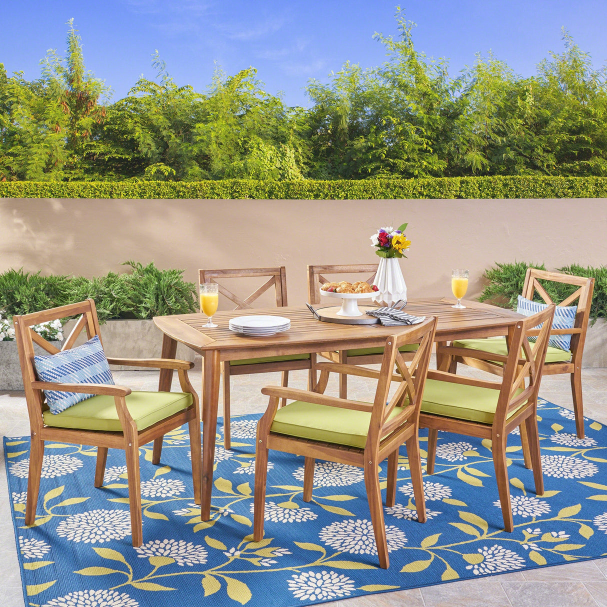 Llano Outdoor 7 Piece Acacia Wood Dining Set by Christopher Knight Home