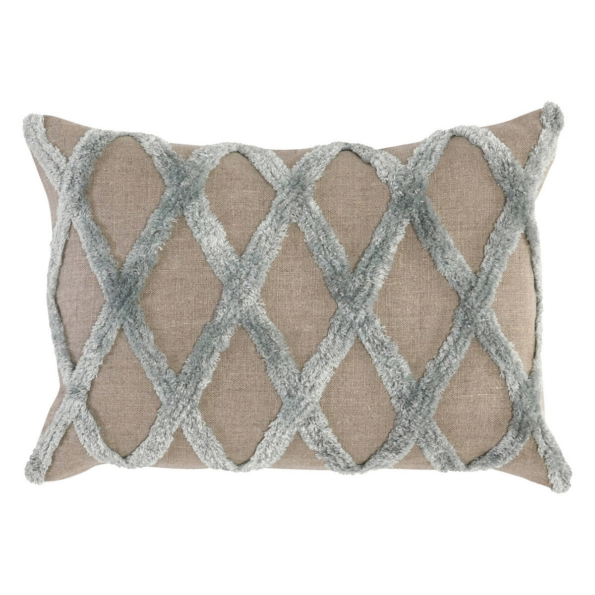 Lo 14 x 20 Lumbar Linen Accent Throw Pillow, Tufted Diamond Pattern, Gray - Brown, Gray