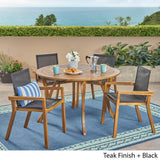 Lockett Outdoor Acacia Wood 5 Piece Round Dining Set with Mesh Seats by Christopher Knight Home