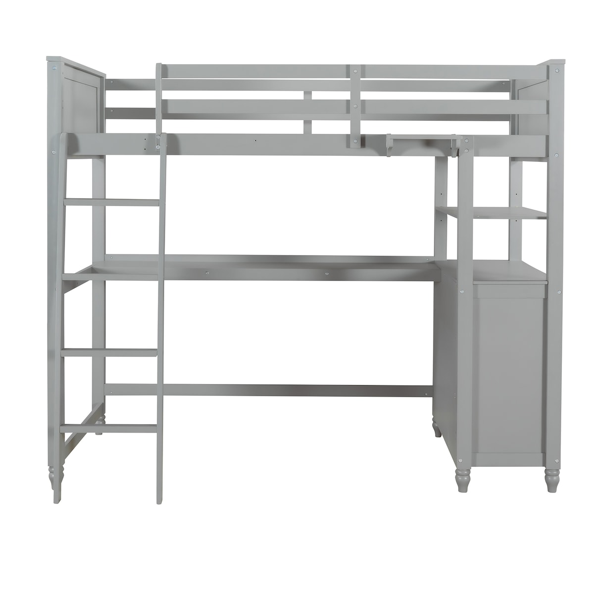 Loft Bed with Drawers and Desk, Wooden Loft Bed with Shelves
