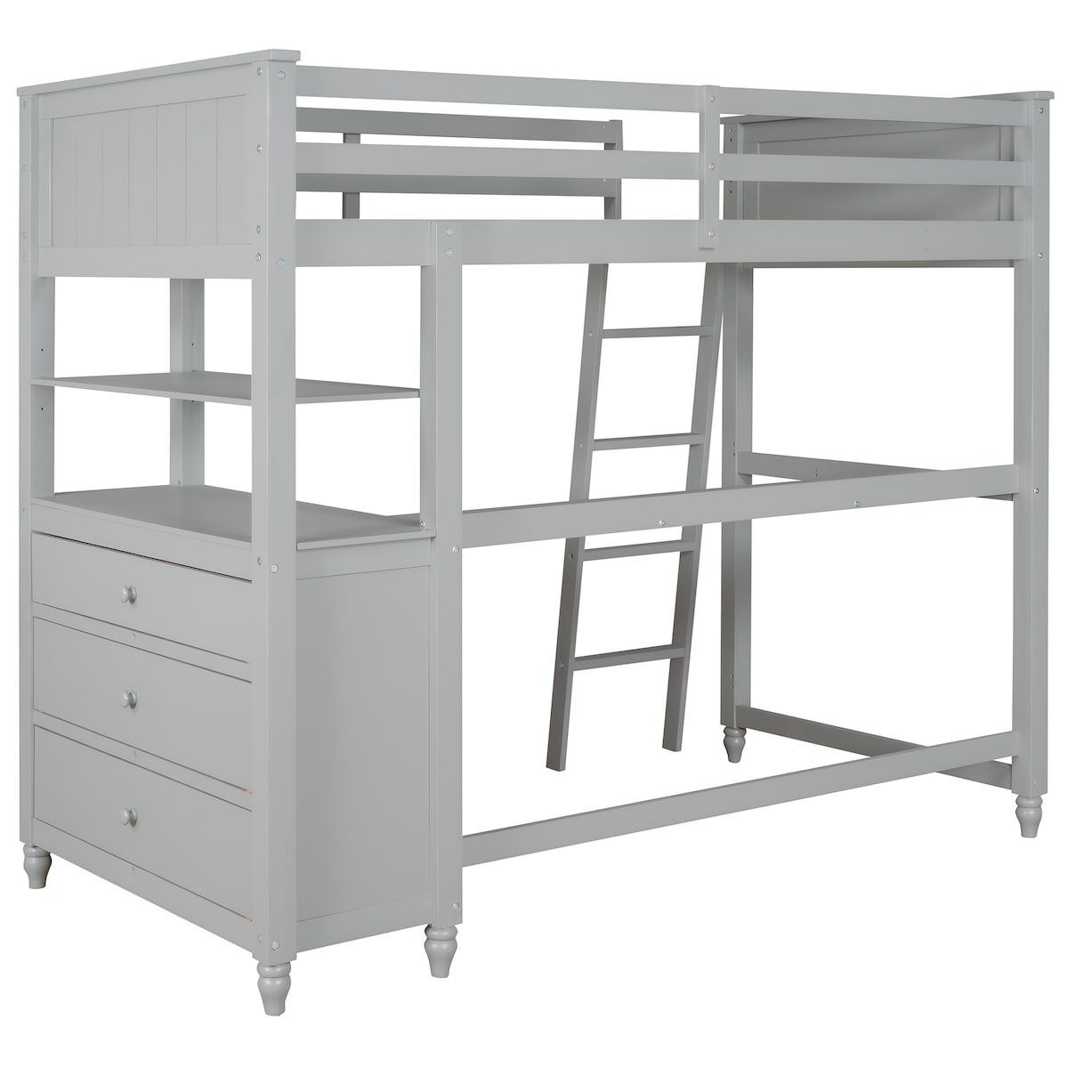 Loft Bed with Drawers and Desk, Wooden Loft Bed with Shelves
