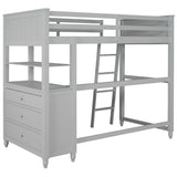 Loft Bed with Drawers and Desk, Wooden Loft Bed with Shelves