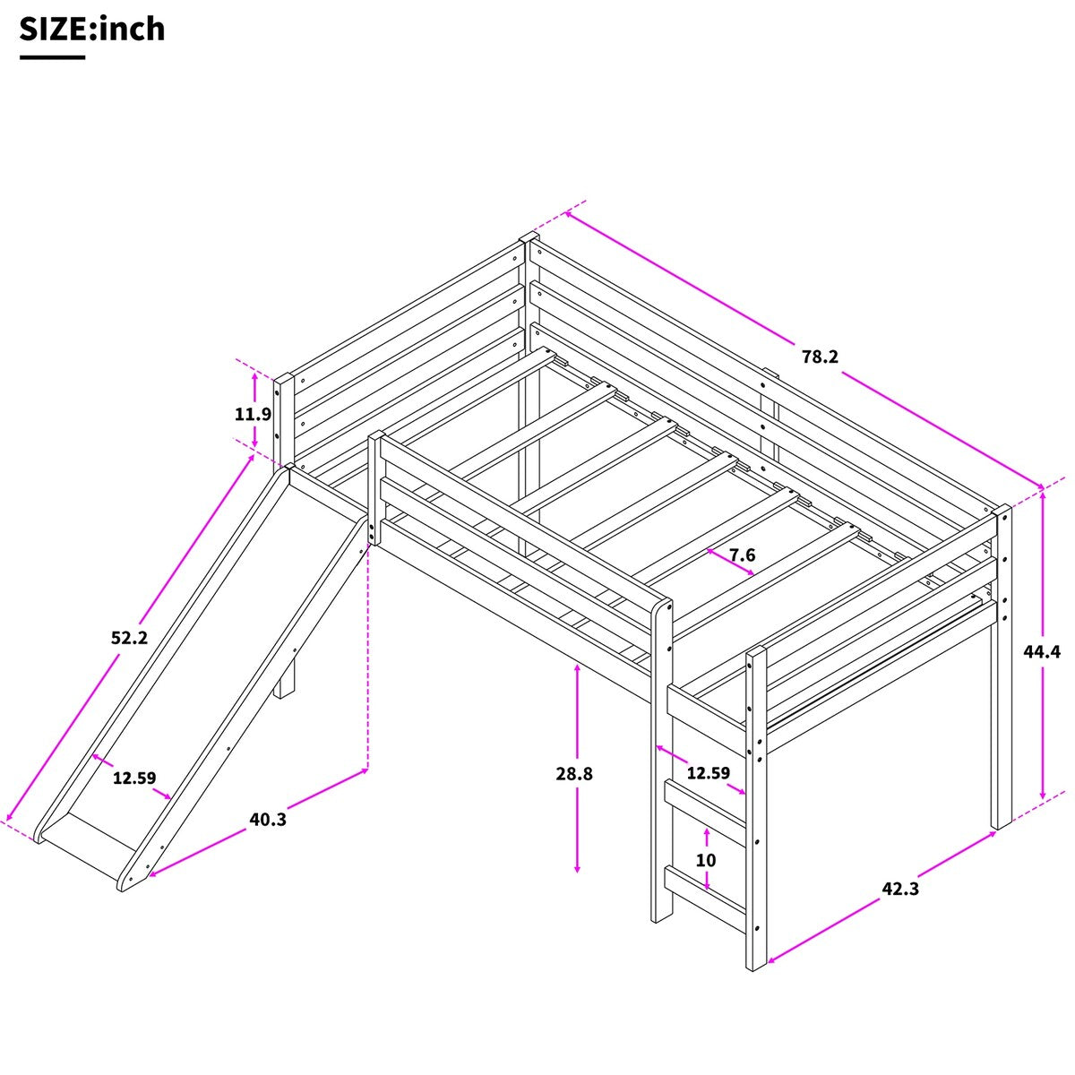 Loft Bed with Slide, Multifunctional Design, Twin(Espresso)