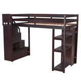 Loft Bed with Storage Drawers and Stairs, Wooden Loft Bed with Shelves
