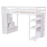 Loft Bed with Storage Drawers and Stairs, Wooden Loft Bed with Shelves