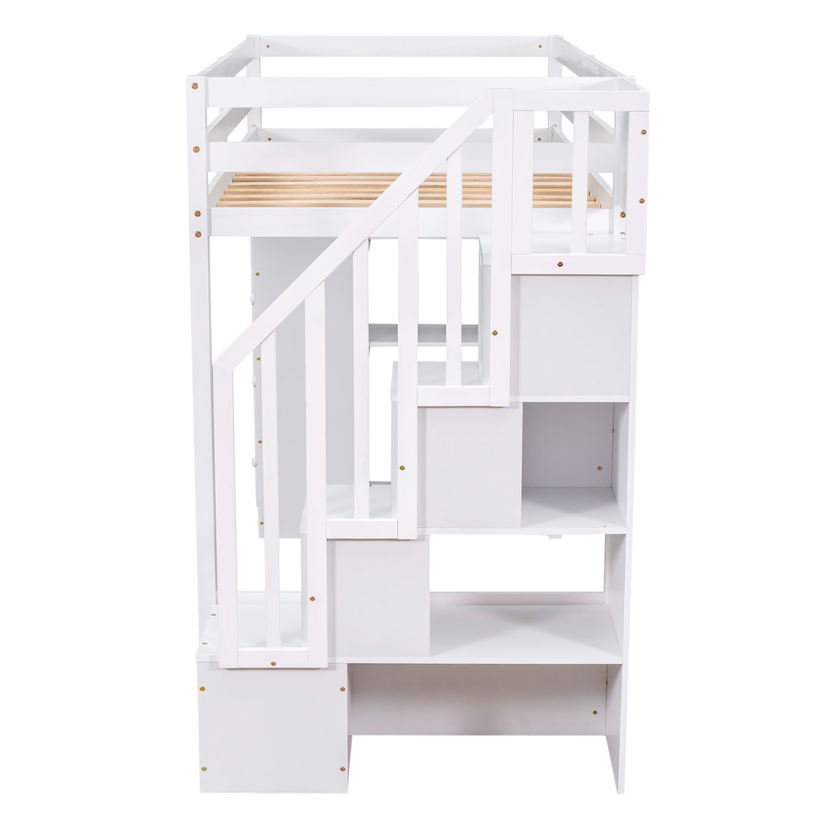Loft Bed with Storage Drawers and Stairs, Wooden Loft Bed with Shelves