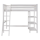 Loft Bed with Storage Shelves, Pine Wooden Loft Bed , No Box Spring Needed,Twin,White