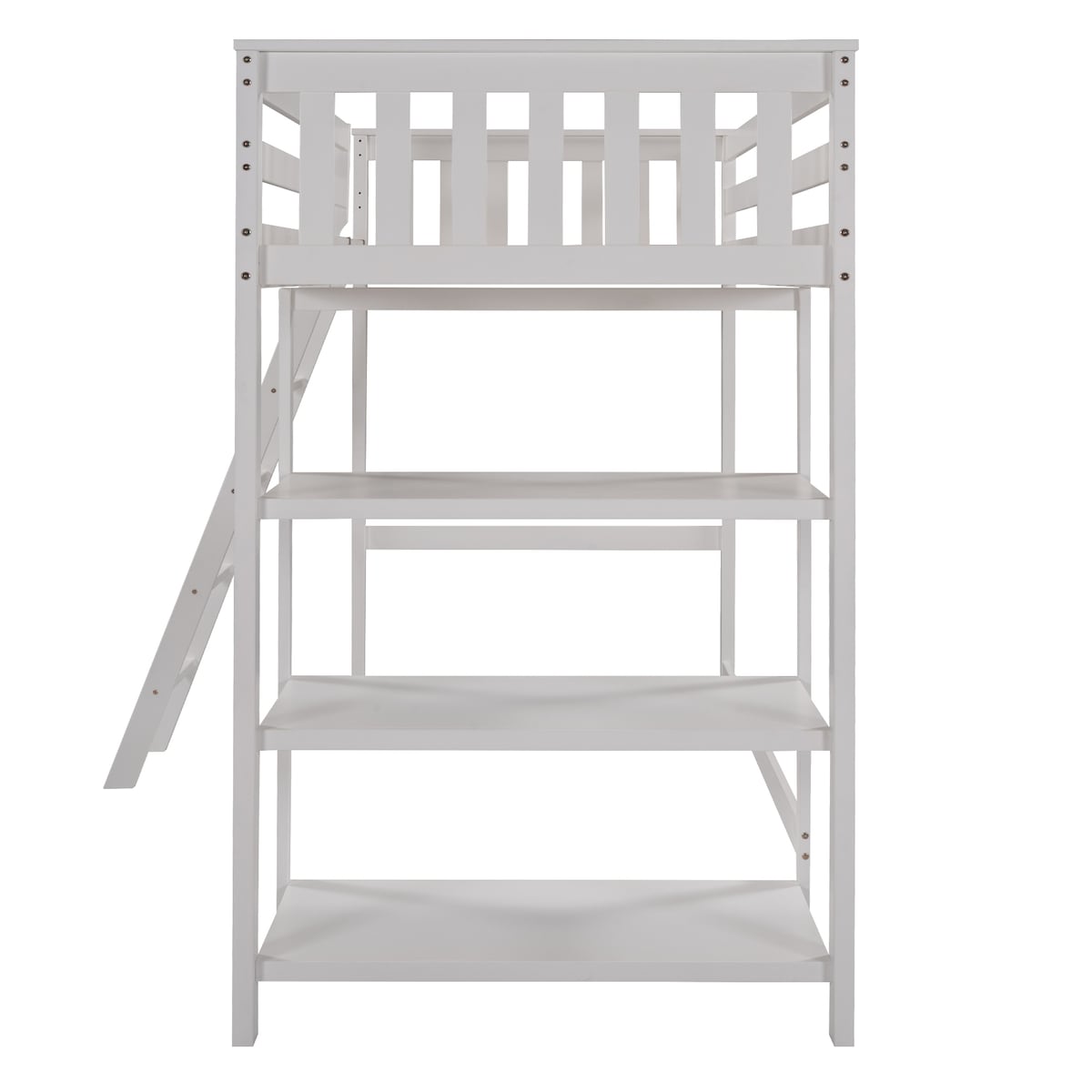 Loft Bed with Storage Shelves, Pine Wooden Loft Bed , No Box Spring Needed,Twin,White