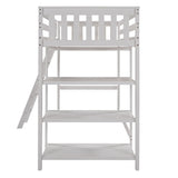 Loft Bed with Storage Shelves, Pine Wooden Loft Bed , No Box Spring Needed,Twin,White