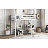 Loft Bed with Storage Shelves, Pine Wooden Loft Bed , No Box Spring Needed,Twin,White