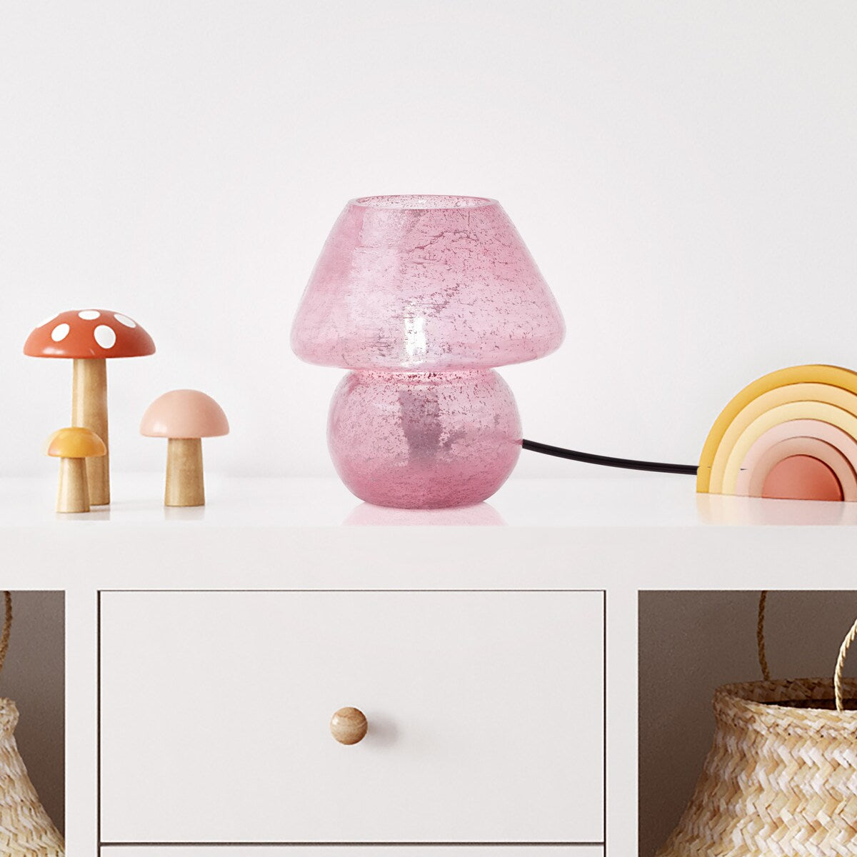 Lola River of Goods Pink Glass Mushroom 8.75-Inch Accent Lamp - 7.5" x 7.5" x 8.75"
