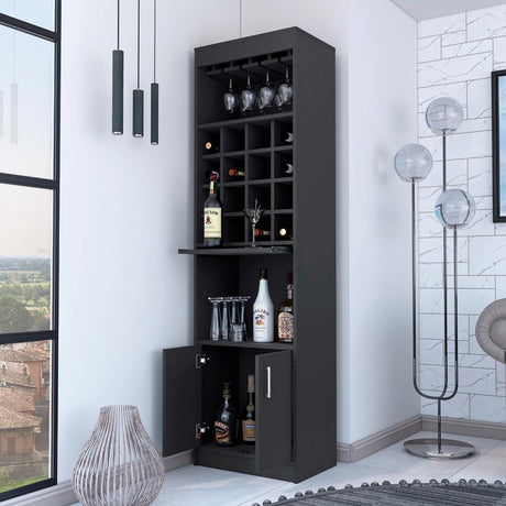 Lombard 16-Bottle 1-Shelf Bar Cabinet Black Wengue And Light Pine
