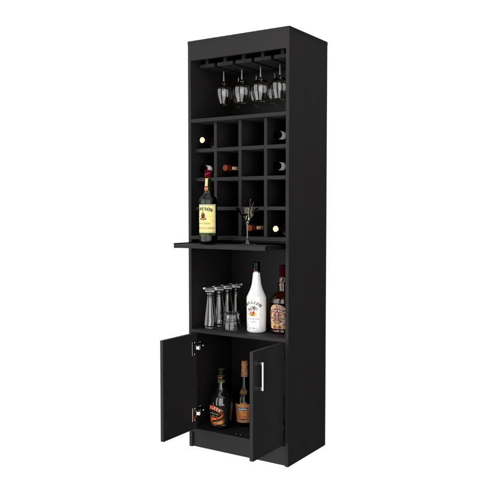 Lombard 16-Bottle 1-Shelf Bar Cabinet Black Wengue And Light Pine
