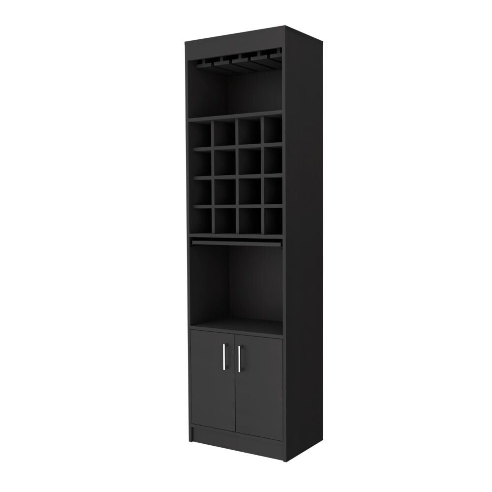 Lombard 16-Bottle 1-Shelf Bar Cabinet Black Wengue And Light Pine