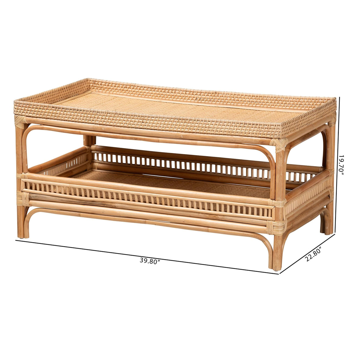 Lombok Modern Bohemian Natural Rattan Coffee Table