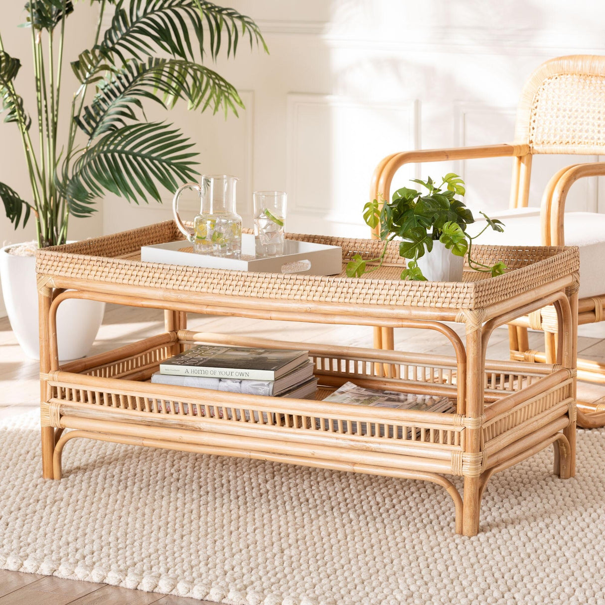 Lombok Modern Bohemian Natural Rattan Coffee Table