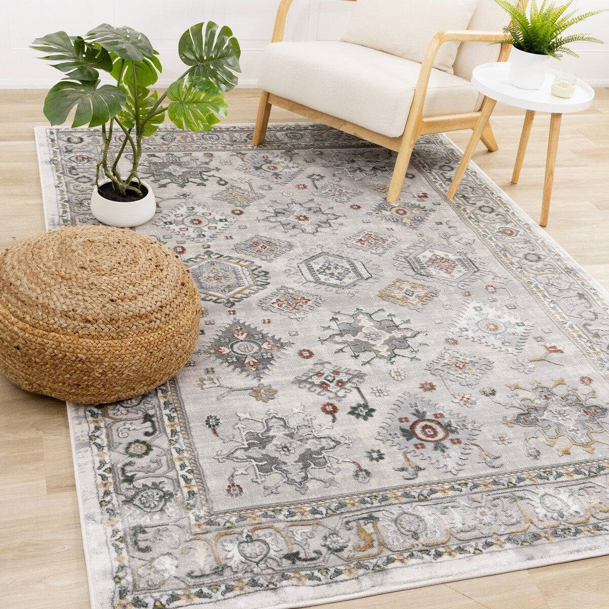 London Collection - Grey Multi-Coloured Classic Patterned Indoor Area Rug