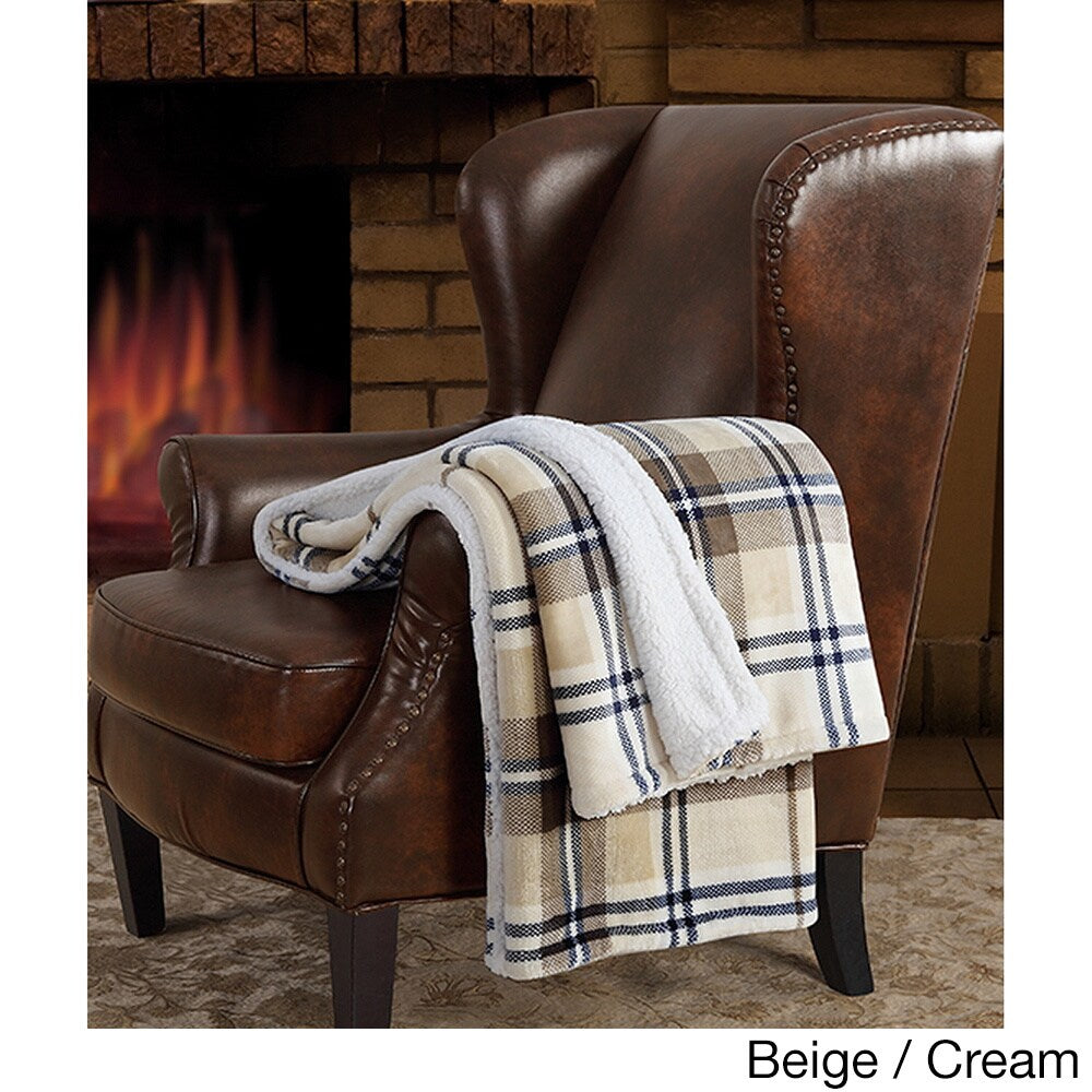 London Fog 50" x 70" Printed Plaid Supreme Velvet Reversing to Sherpa Throw