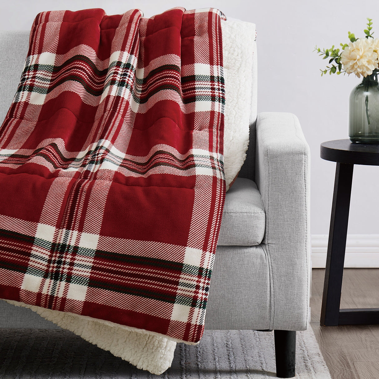 London Fog Faux Fur Plaid 50x60 Throw in Gift Box