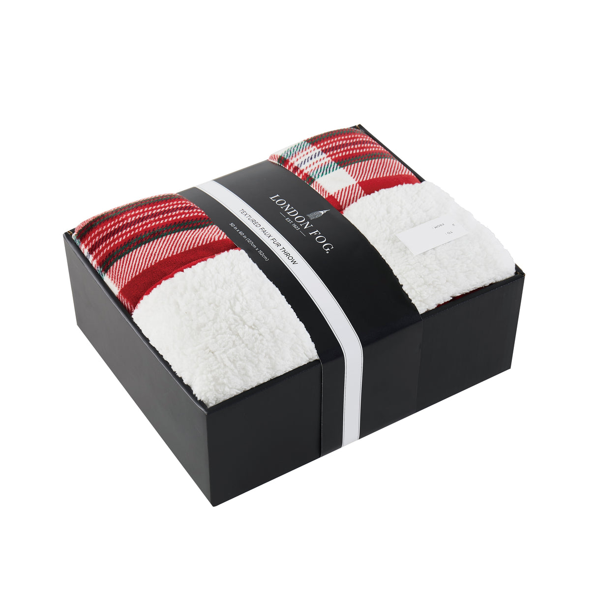 London Fog Faux Fur Plaid 50x60 Throw in Gift Box