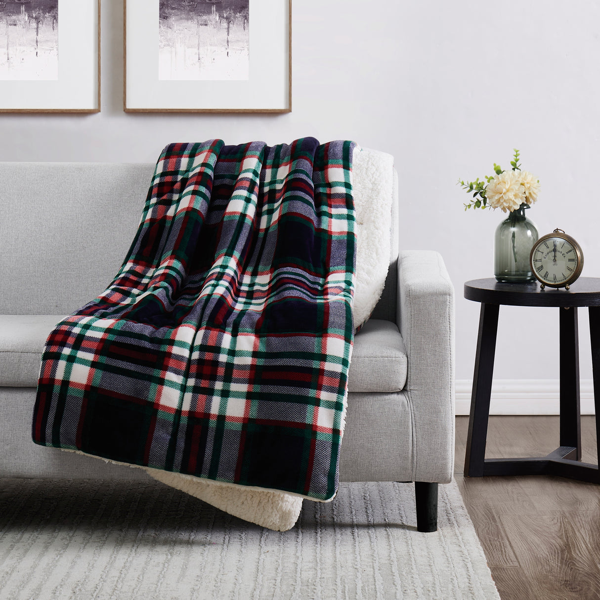 London Fog Faux Fur Plaid 50x60 Throw in Gift Box