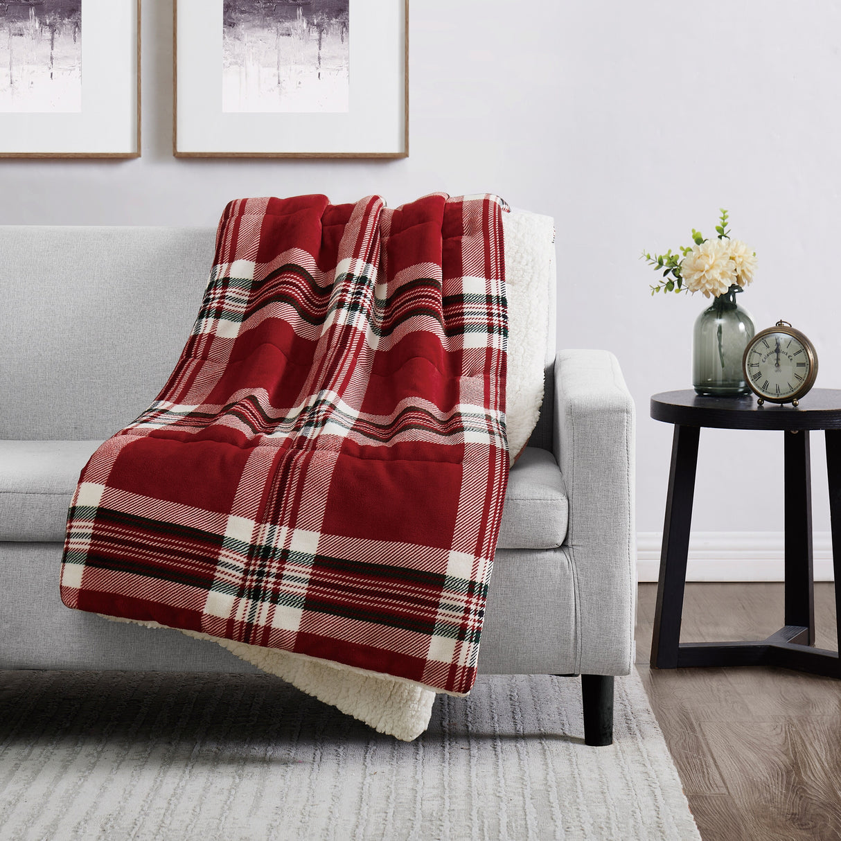 London Fog Faux Fur Plaid 50x60 Throw in Gift Box