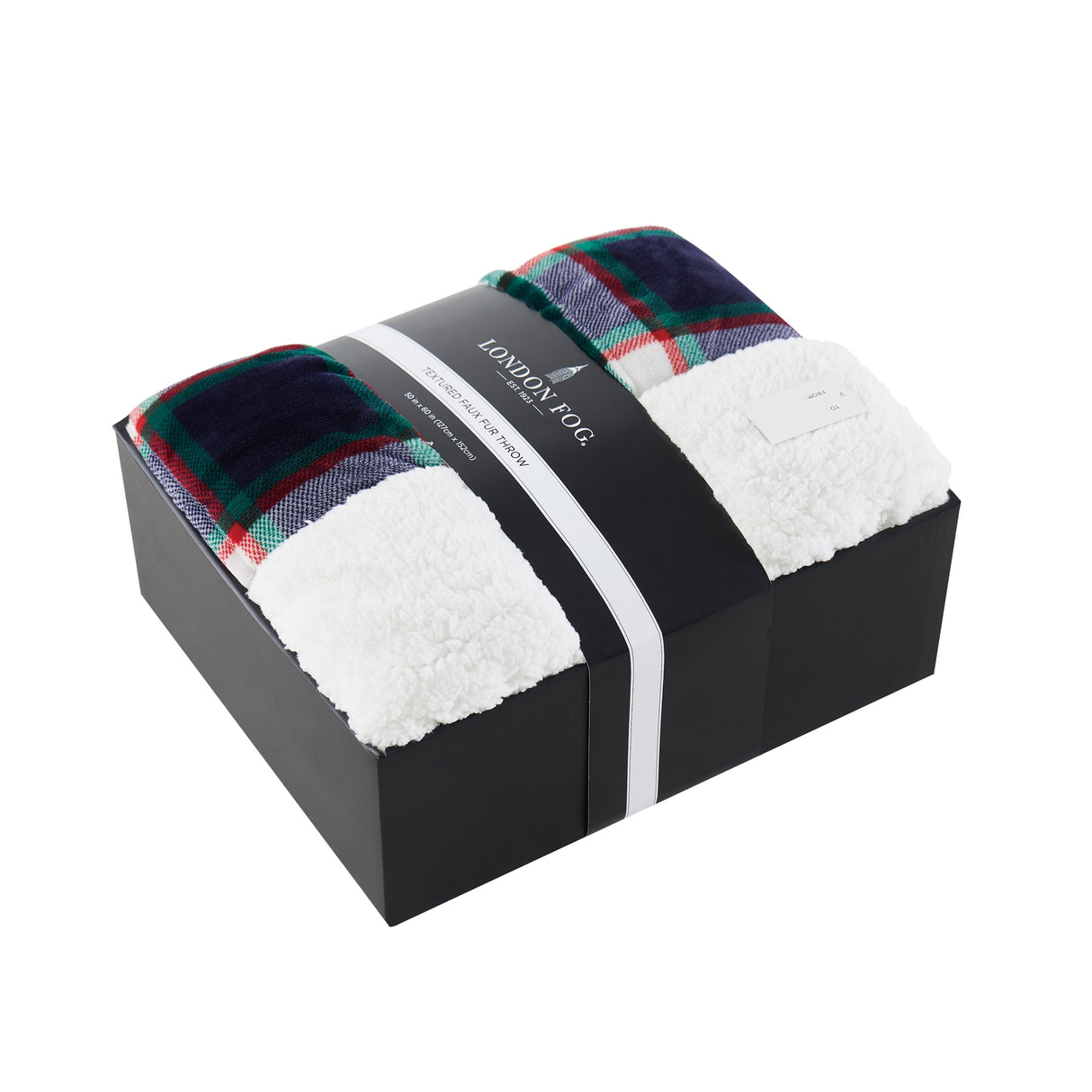 London Fog Faux Fur Plaid 50x60 Throw in Gift Box