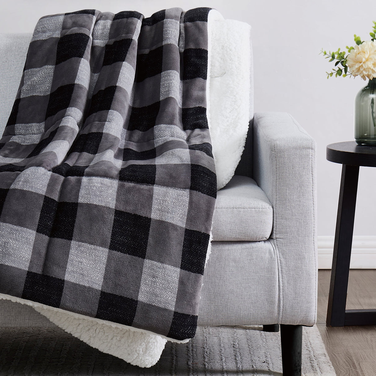 London Fog Faux Fur Plaid 50x60 Throw in Gift Box