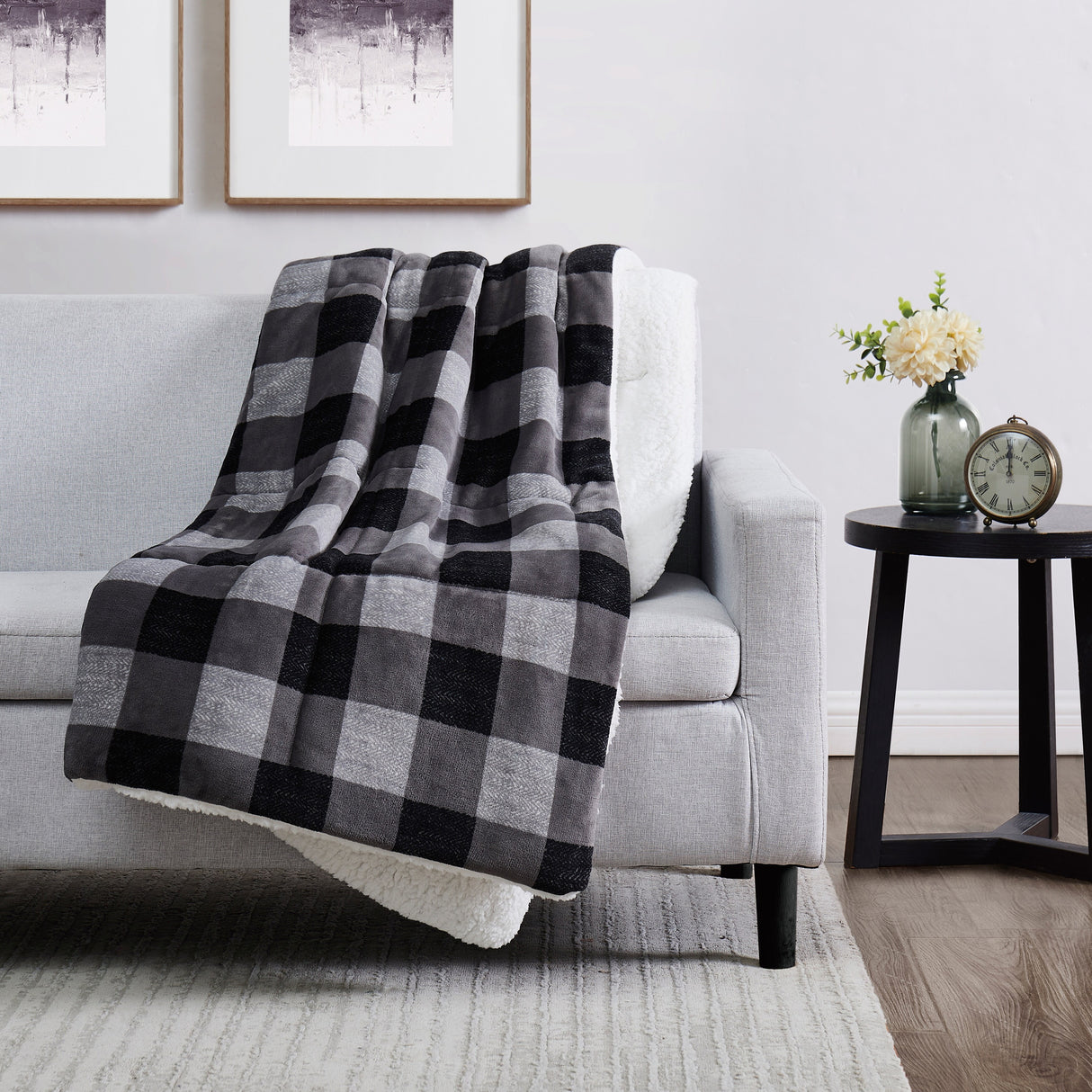 London Fog Faux Fur Plaid 50x60 Throw in Gift Box