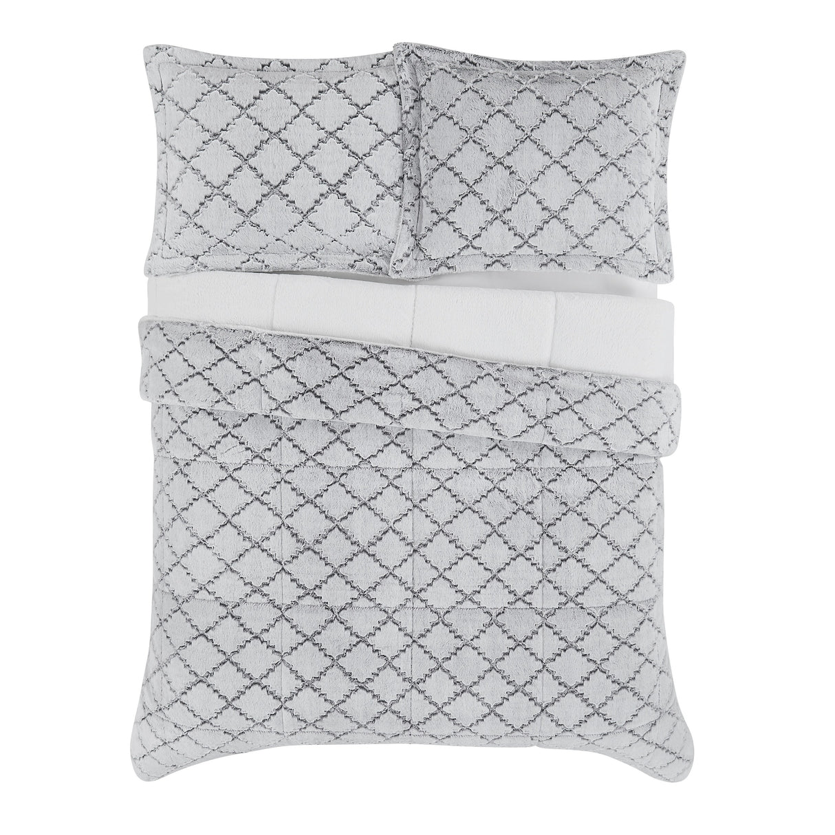 London Fog Textured Faux Fur Ogee Grey 3 Piece Comforter Set