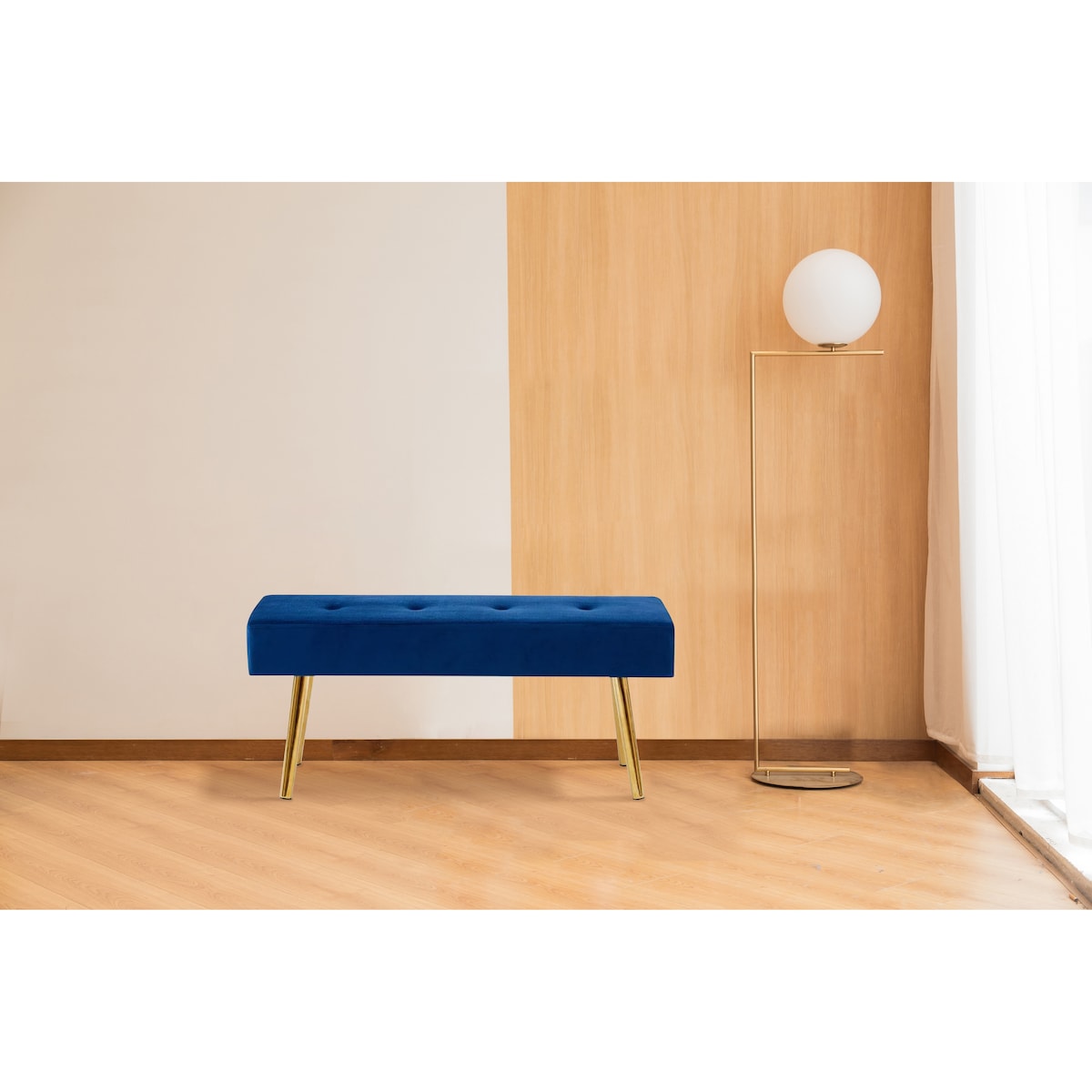 Long Bench Bedroom Bed End Stool Bed Benches Tufted Velvet With Gold Legs