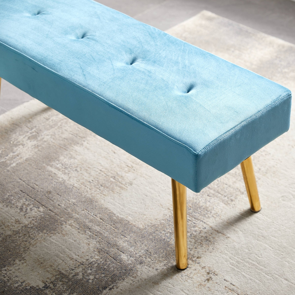 Long Bench Bedroom Bed End Stool Bed Benches Tufted Velvet With Gold Legs