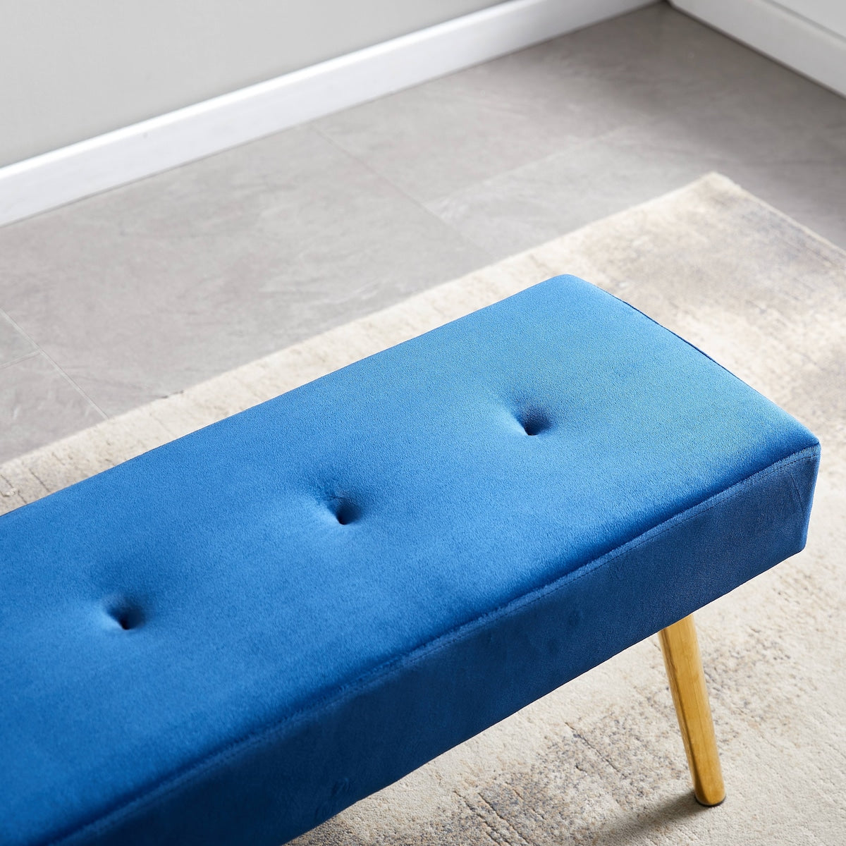 Long Bench Bedroom Bed End Stool Bed Benches Tufted Velvet With Gold Legs
