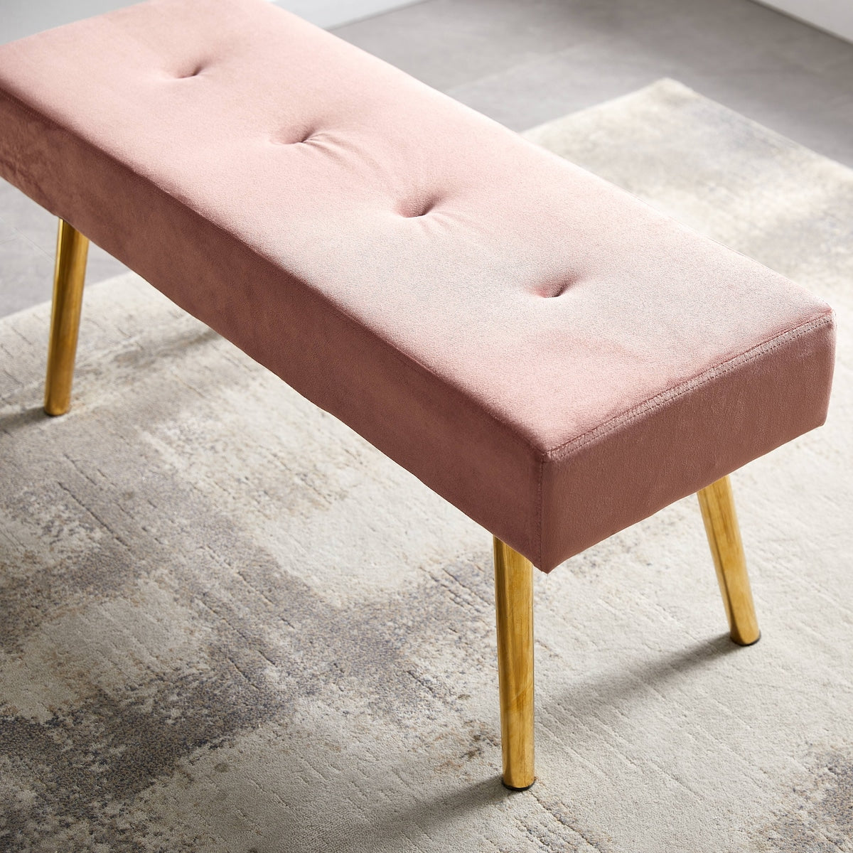 Long Bench Bedroom Bed End Stool Bed Benches Tufted Velvet With Gold Legs
