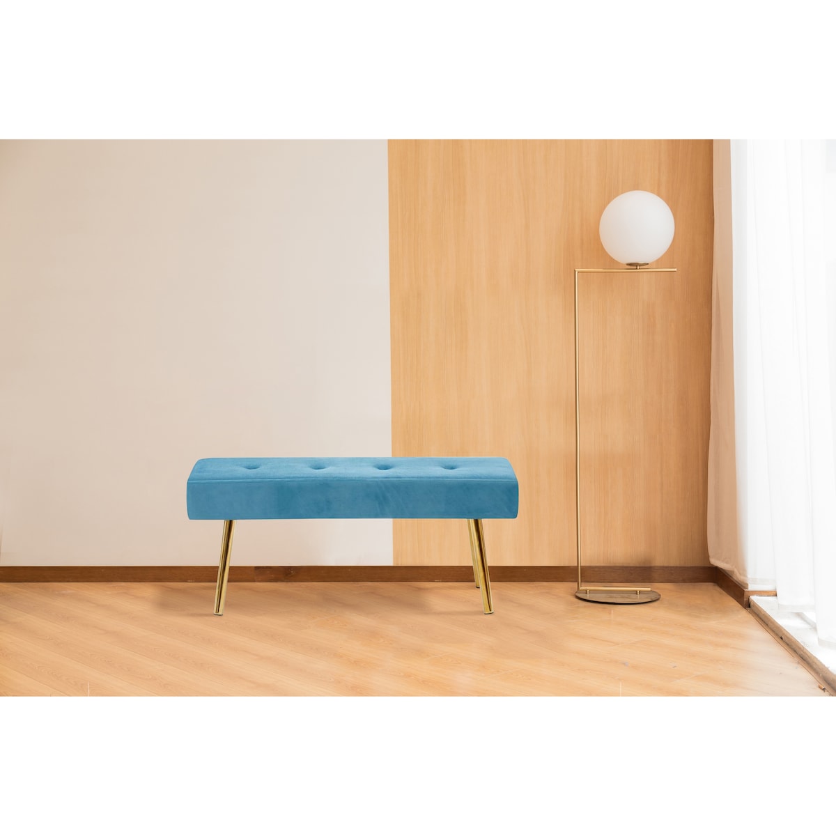 Long Bench Bedroom Bed End Stool Bed Benches Tufted Velvet With Gold Legs