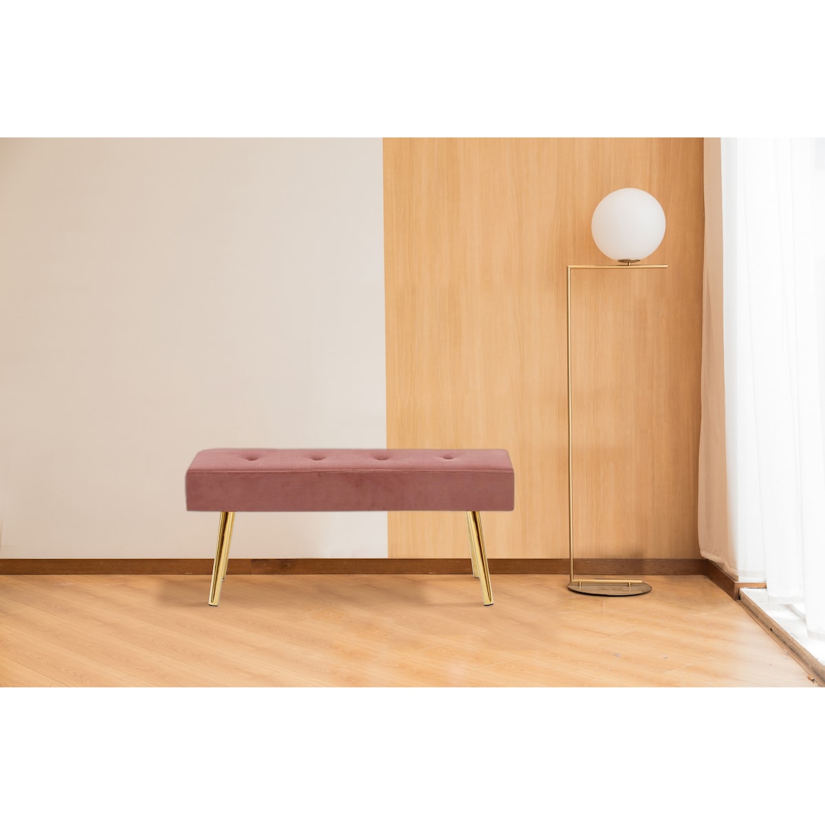 Long Bench Bedroom Bed End Stool Bed Benches Tufted Velvet With Gold Legs