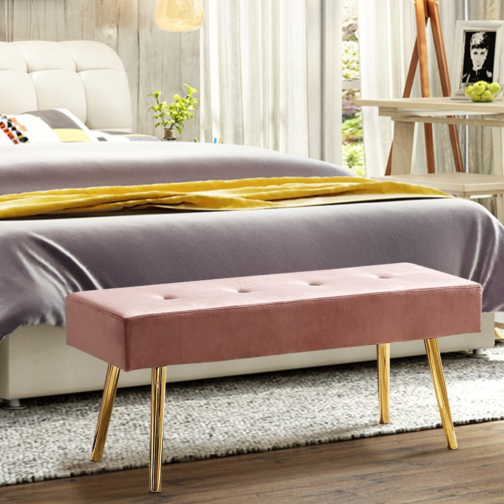 Long Bench Bedroom Bed End Stool Bed Benches Tufted Velvet With Gold Legs